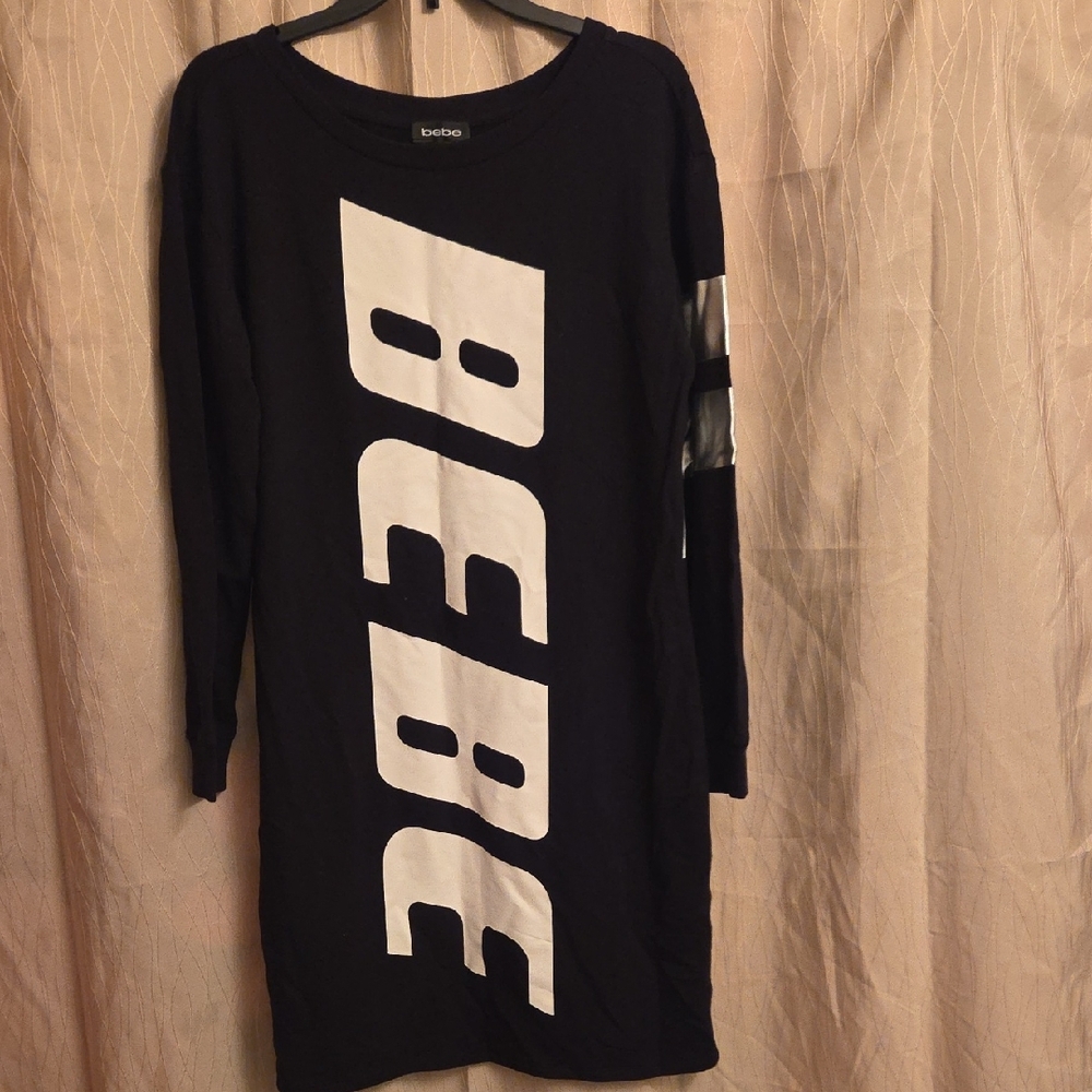 Bebe Black Logo Eleanor Long Sleeve Crew Neck Tunic Dress